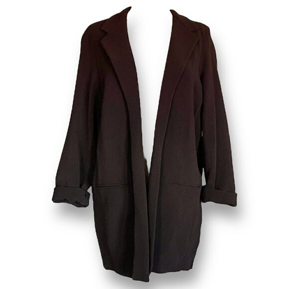 Eileen Fisher Womens Oversized Blazer Sz L Dark Brown Wool Crepe Open Minimalist - Picture 1 of 5